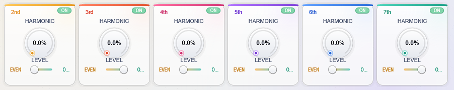 Crane harmonic cells showing 2nd through 7th harmonic controls with Level and Bypass