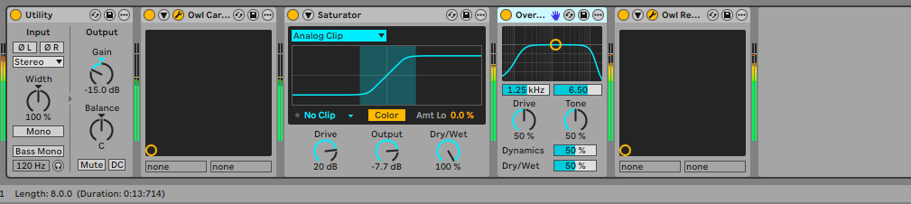 Owl Carrier and Receiver inserted in Ableton chain