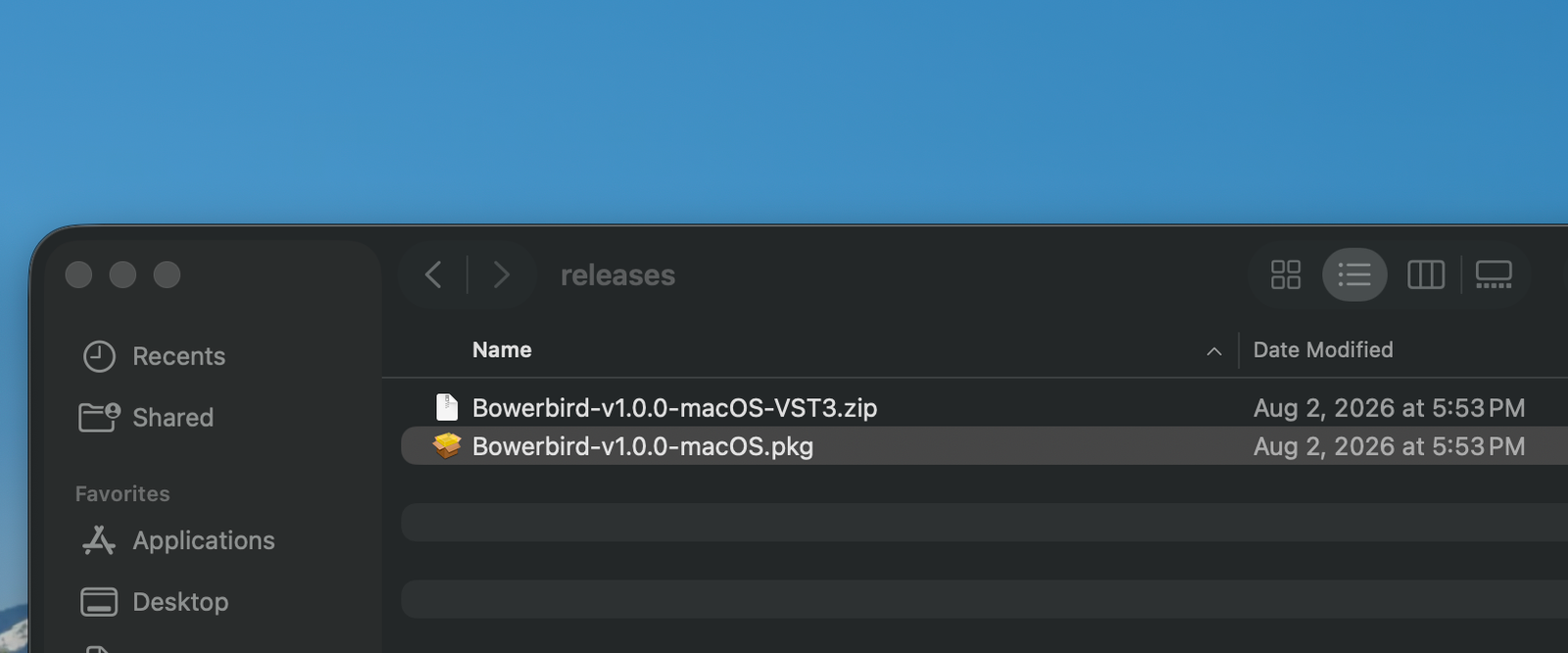 The downloaded .pkg installer in Finder